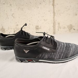Cosidram Slip On Loafers Mens Size 11 Lace Up Gray & Black Fabrick Faux Leather